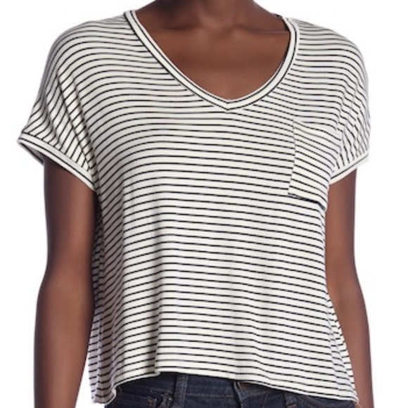 Project Social T Tops - NEW Project Social T Striped V-Neck Pocket Tee